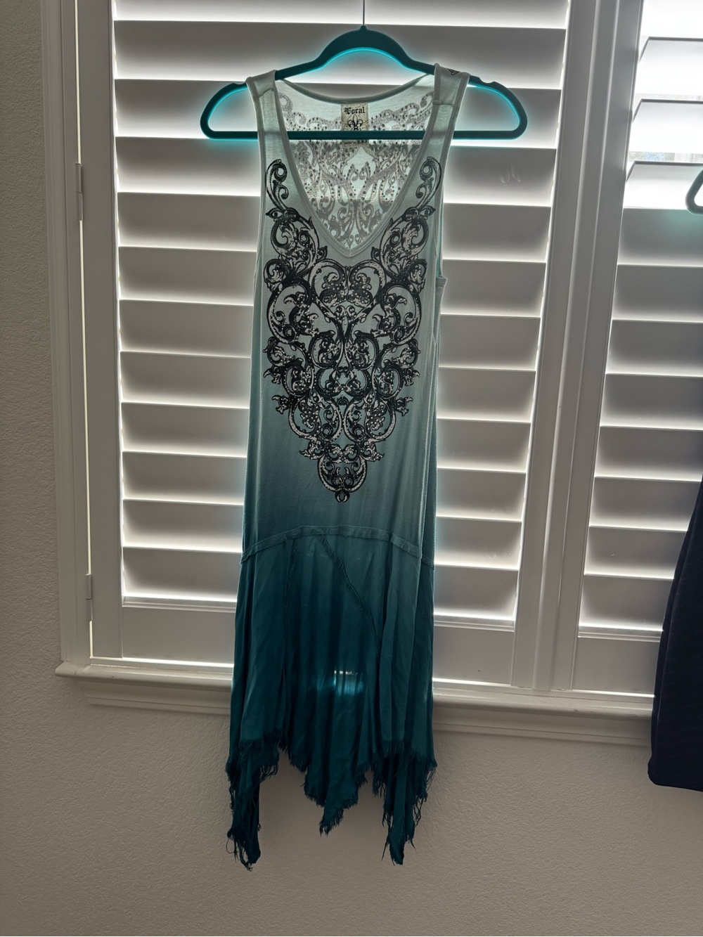 Vocal Teal Ombre Embellished Handkerchief Dress - Picture 5 of 6